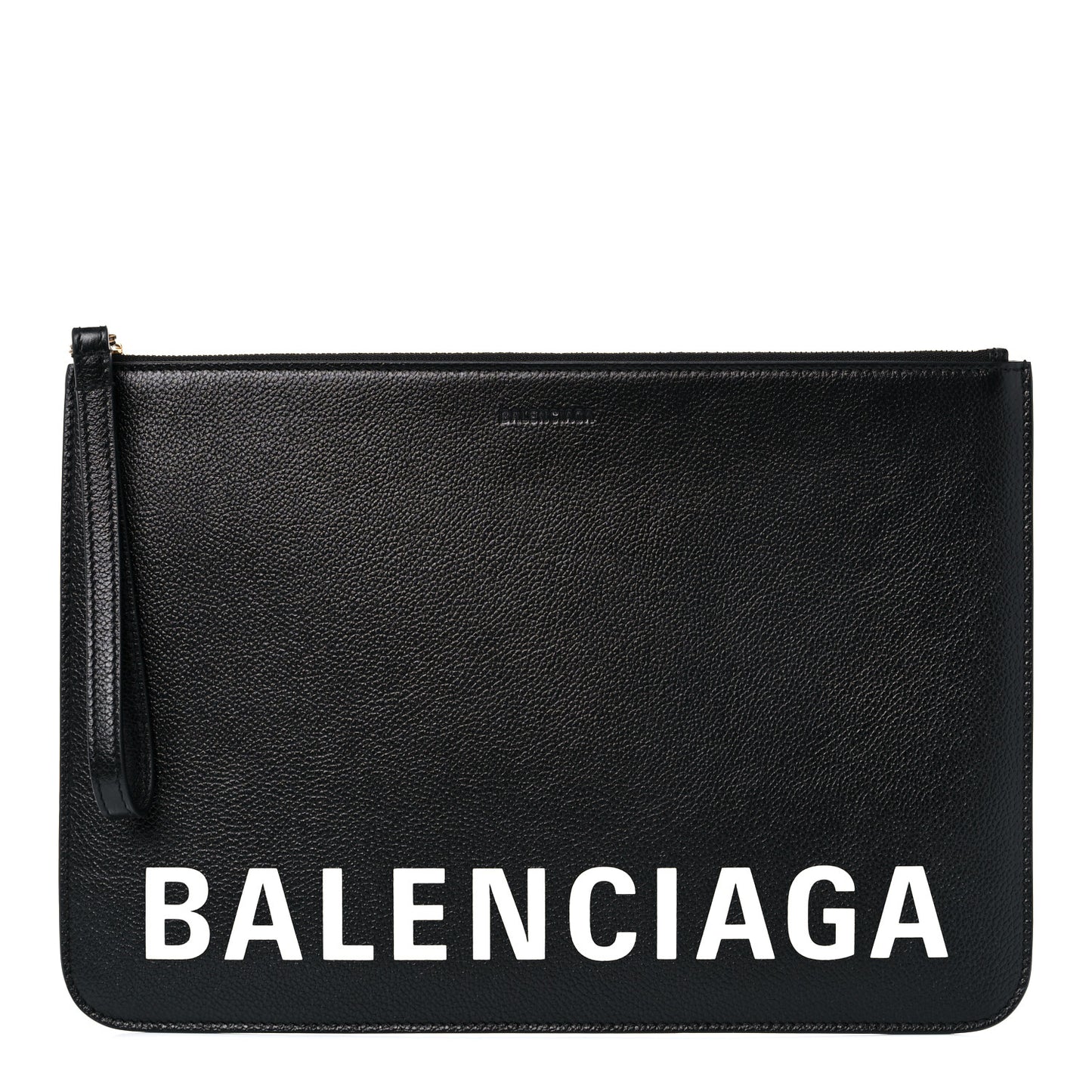Calfskin Logo Medium Cash Pouch With Handle Black White
