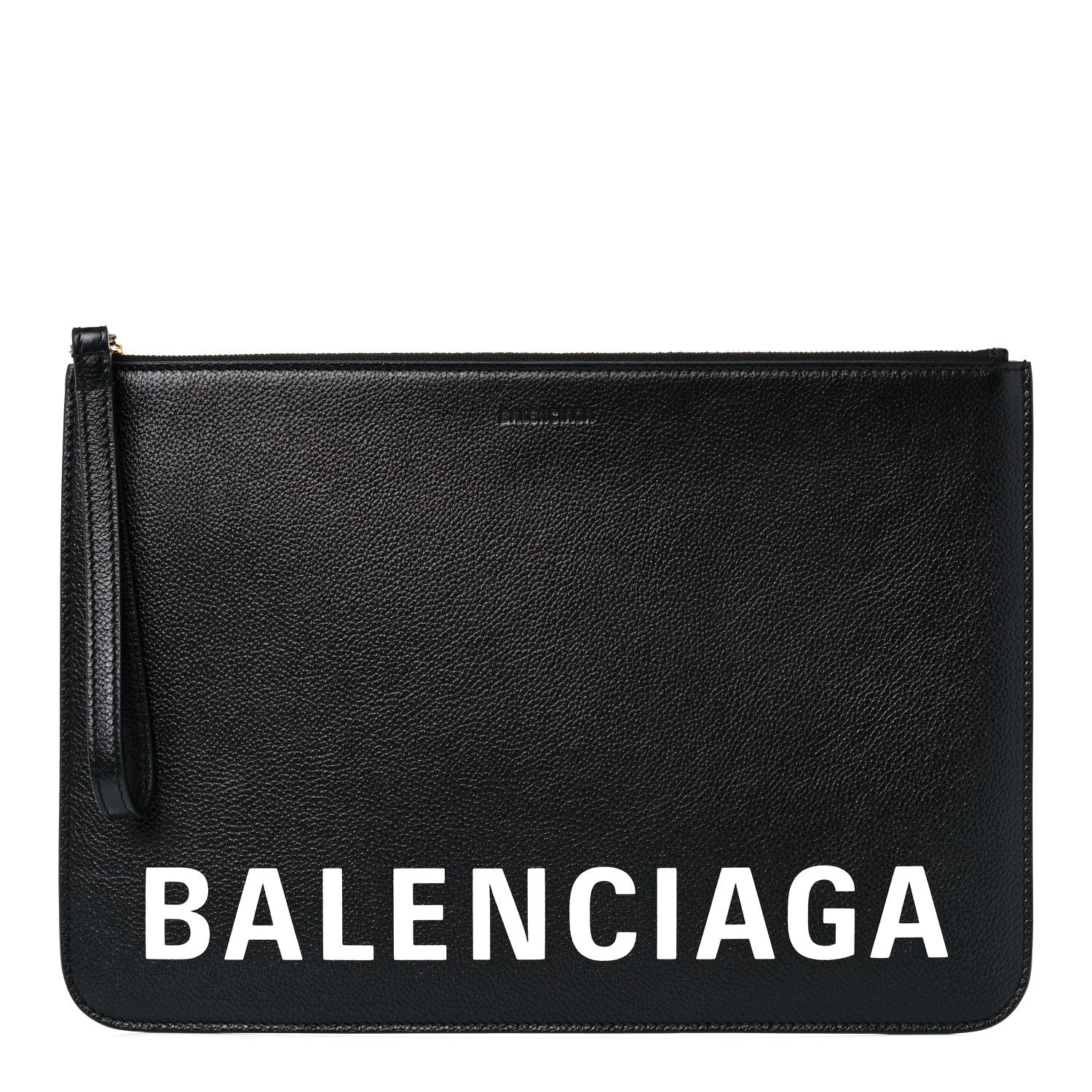 Balenciaga Calfskin Logo Medium Cash Pouch With Handle Black White 1 of 9
