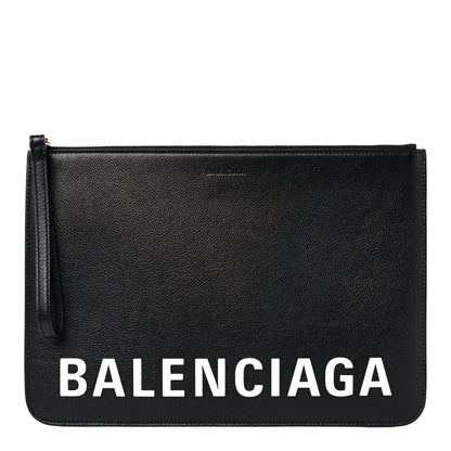 Balenciaga Calfskin Logo Medium Cash Pouch With Handle Black White 1 of 9