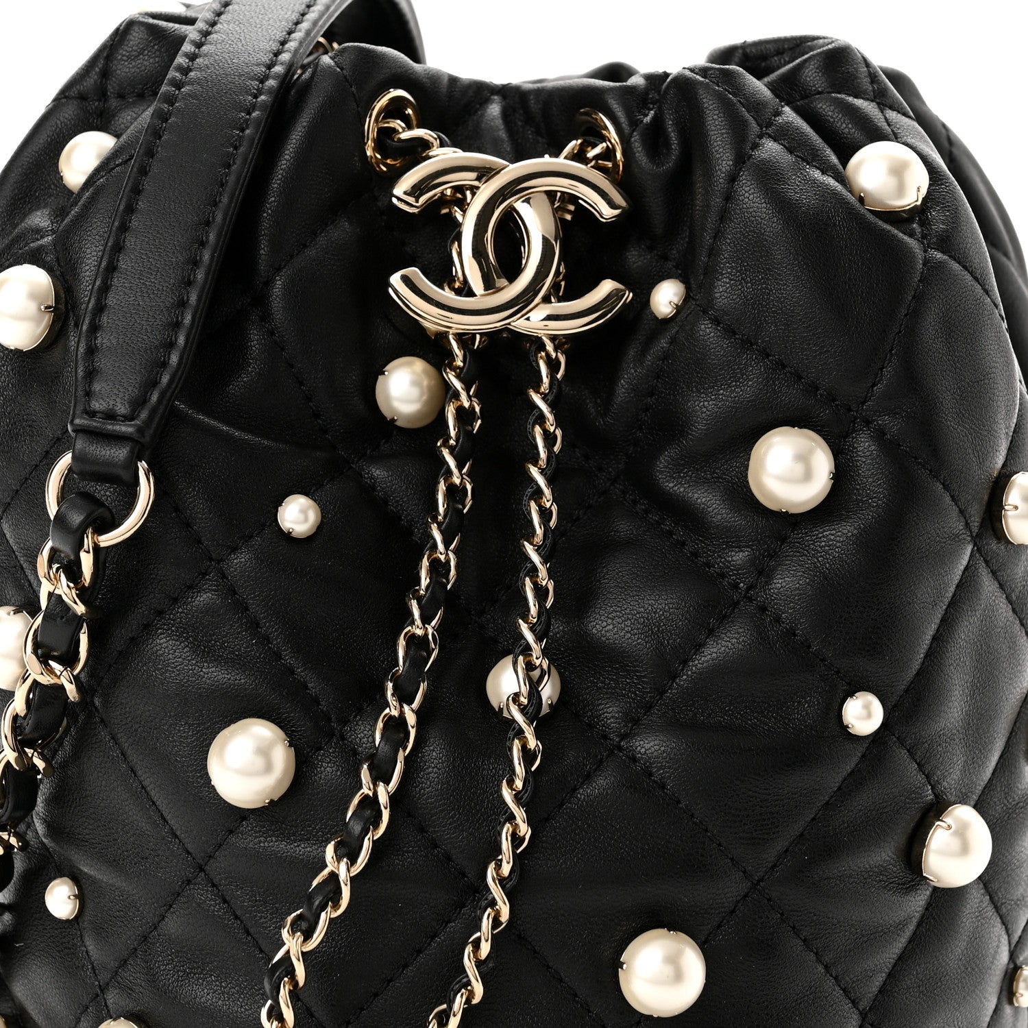Chanel Lambskin Quilted Pearl About Pearls Drawstring Bag Black 8 of 10