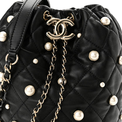 Chanel Lambskin Quilted Pearl About Pearls Drawstring Bag Black 8 of 10