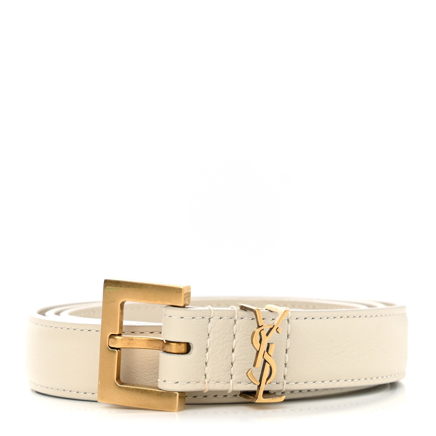 Saint Laurent Smooth Calfskin Monogram Square Buckle Belt 75 30 White 1 of 6