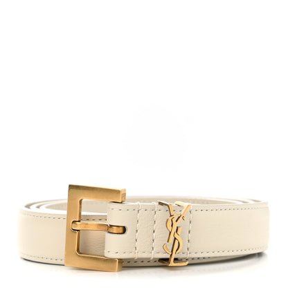 Saint Laurent Smooth Calfskin Monogram Square Buckle Belt 75 30 White 1 of 6