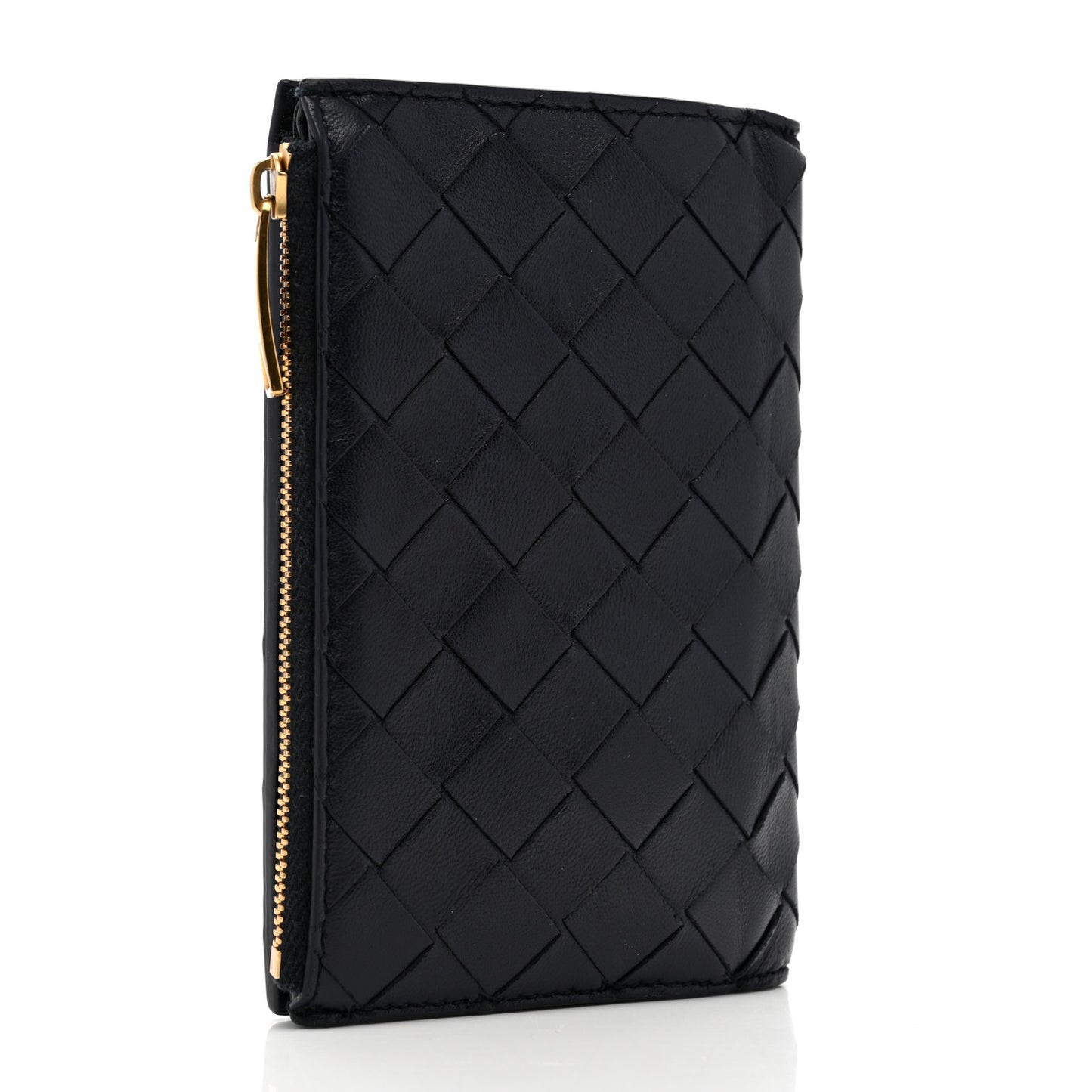 Nappa Intrecciato Medium Bifold Zip Wallet Navy
