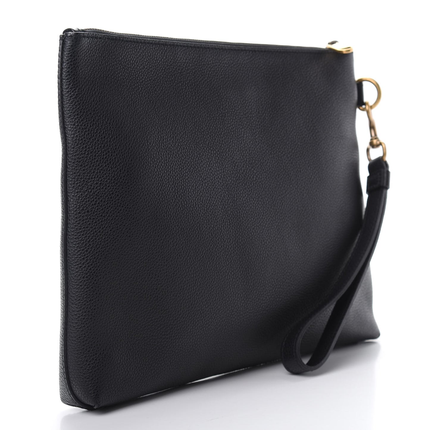 Pebbled Calfskin Logo Wristlet Black