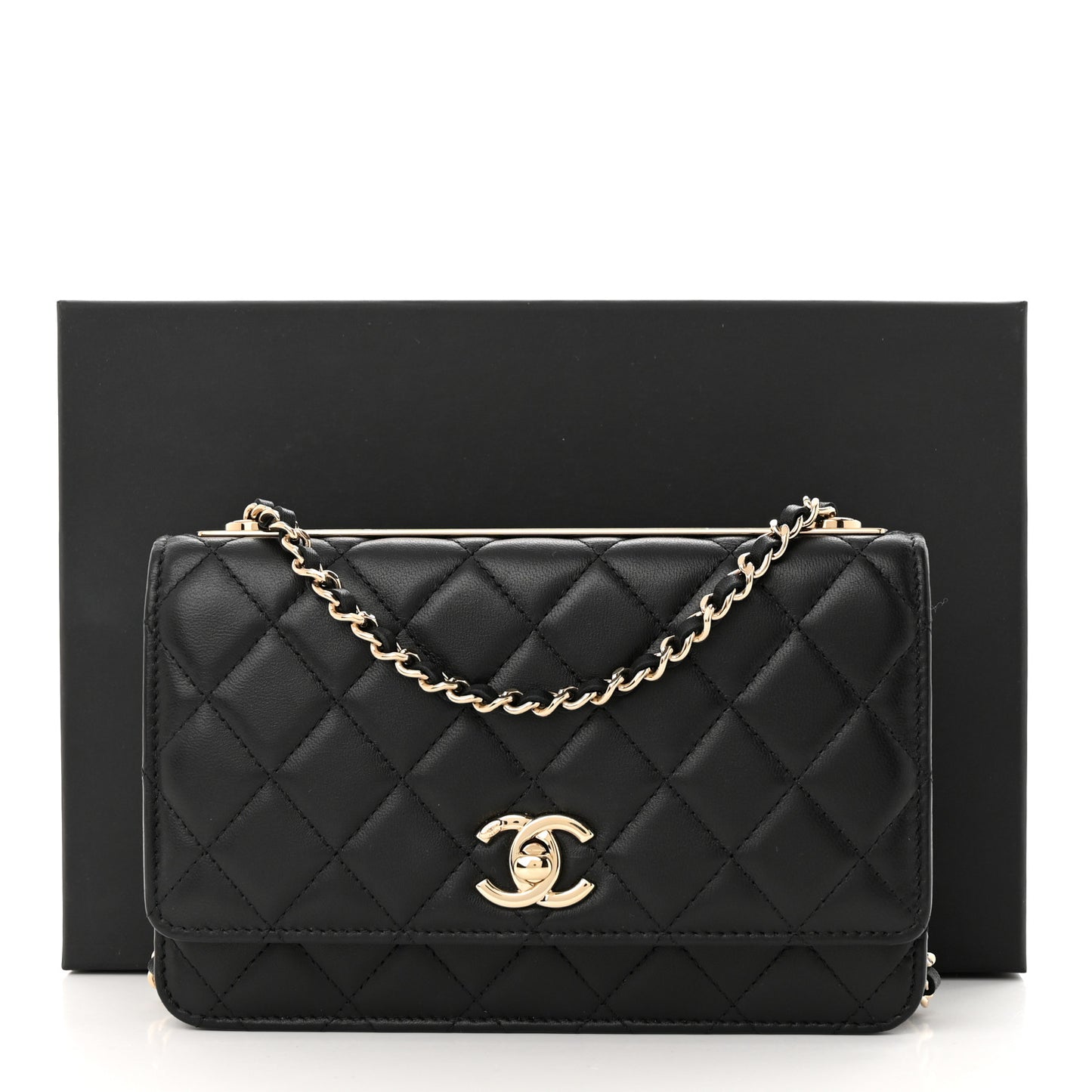 Lambskin Quilted Trendy CC Wallet On Chain WOC Black