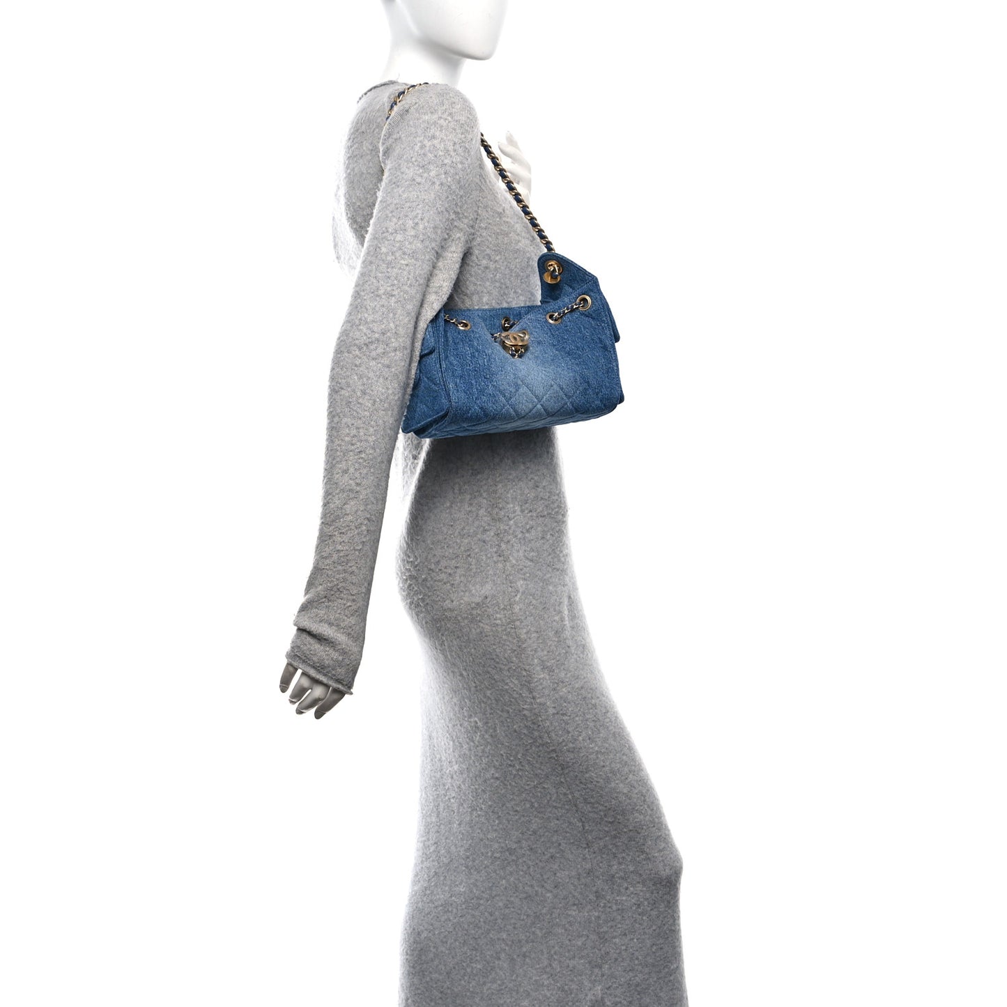 Washed Denim Quilted Mini Chanel 25 Handbag Blue
