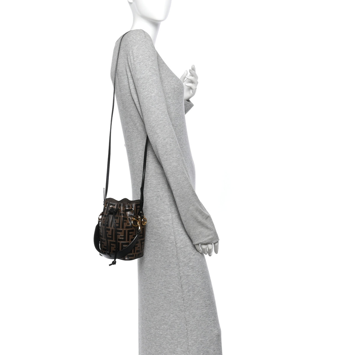 Vitello Liberty F is Fendi Bi-Color FF 1974 Embossed Mini Mon Tresor Bucket Bag Maya Black