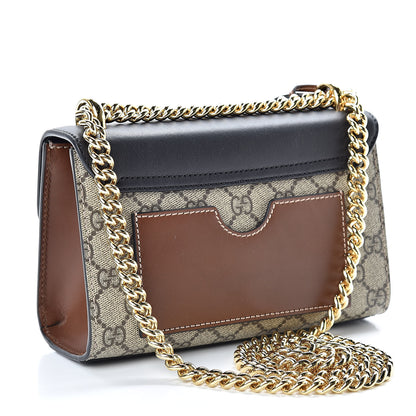 Gucci GG Supreme Monogram Calfskin Small Padlock Shoulder Bag Beige Black Cuir 3 of 12