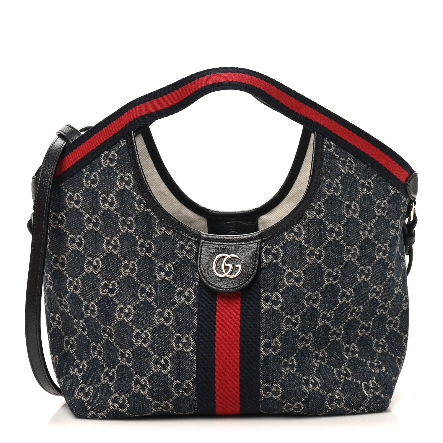 Gucci GG Monogram Denim Small Giglio Tote Blue White 1 of 11