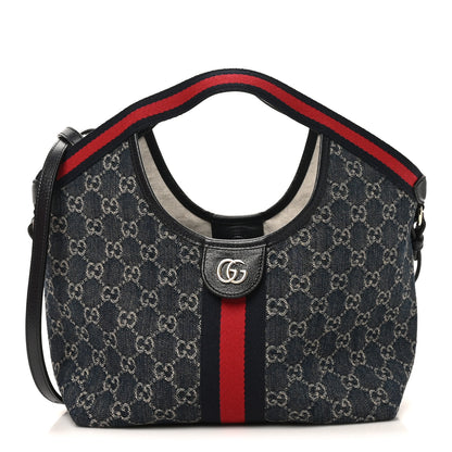 Gucci GG Monogram Denim Small Giglio Tote Blue White 1 of 11