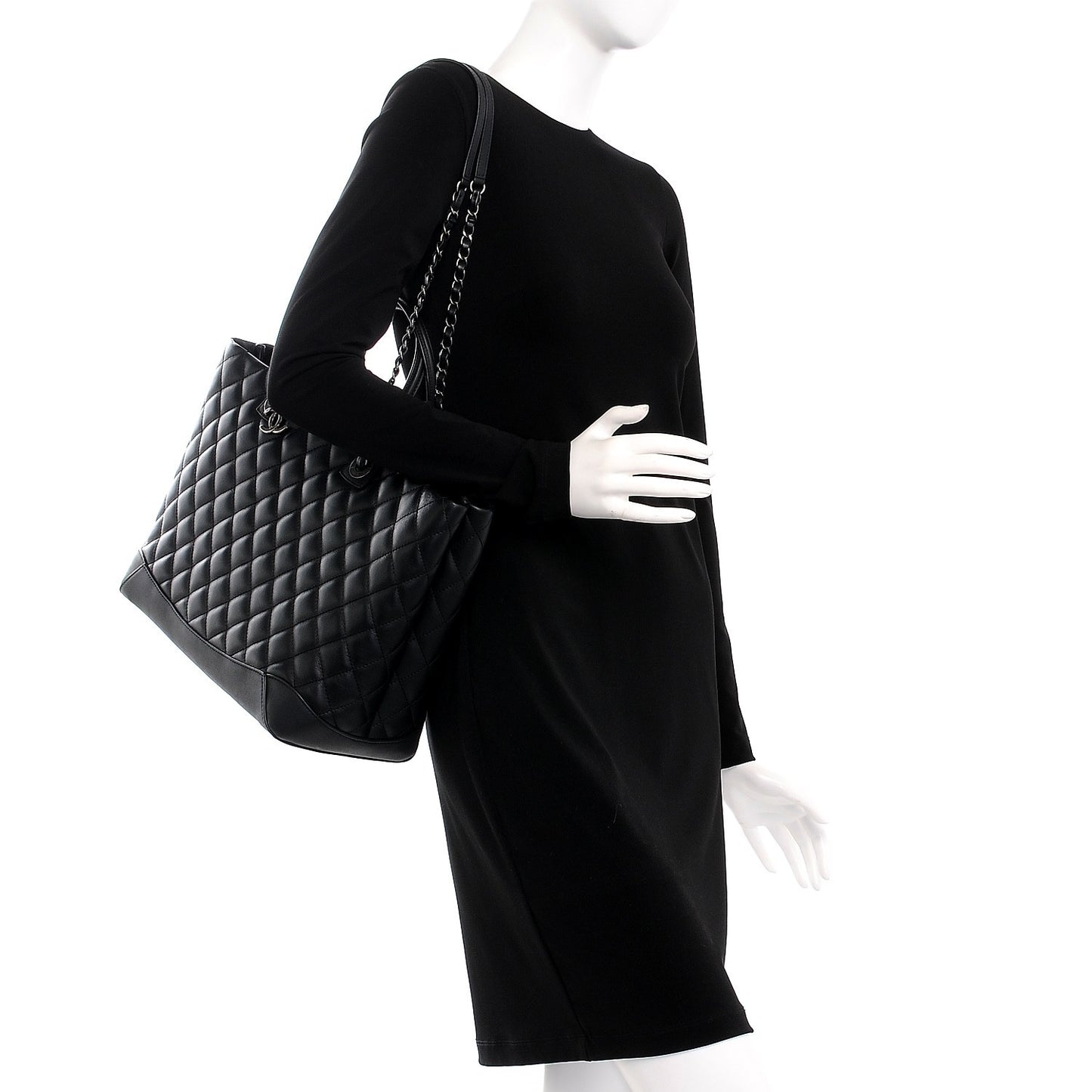 Calfskin Quilted Large Easy Shopping Tote Black