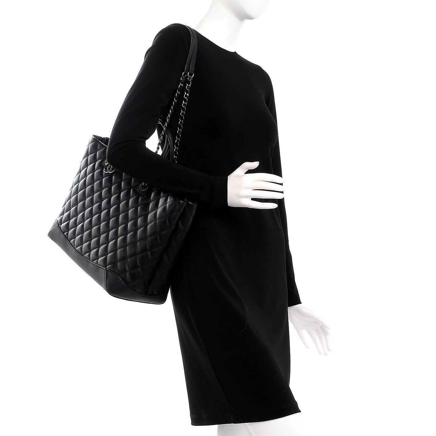 Chanel Calfskin Quilted Large Easy Shopping Tote Black 2 of 9