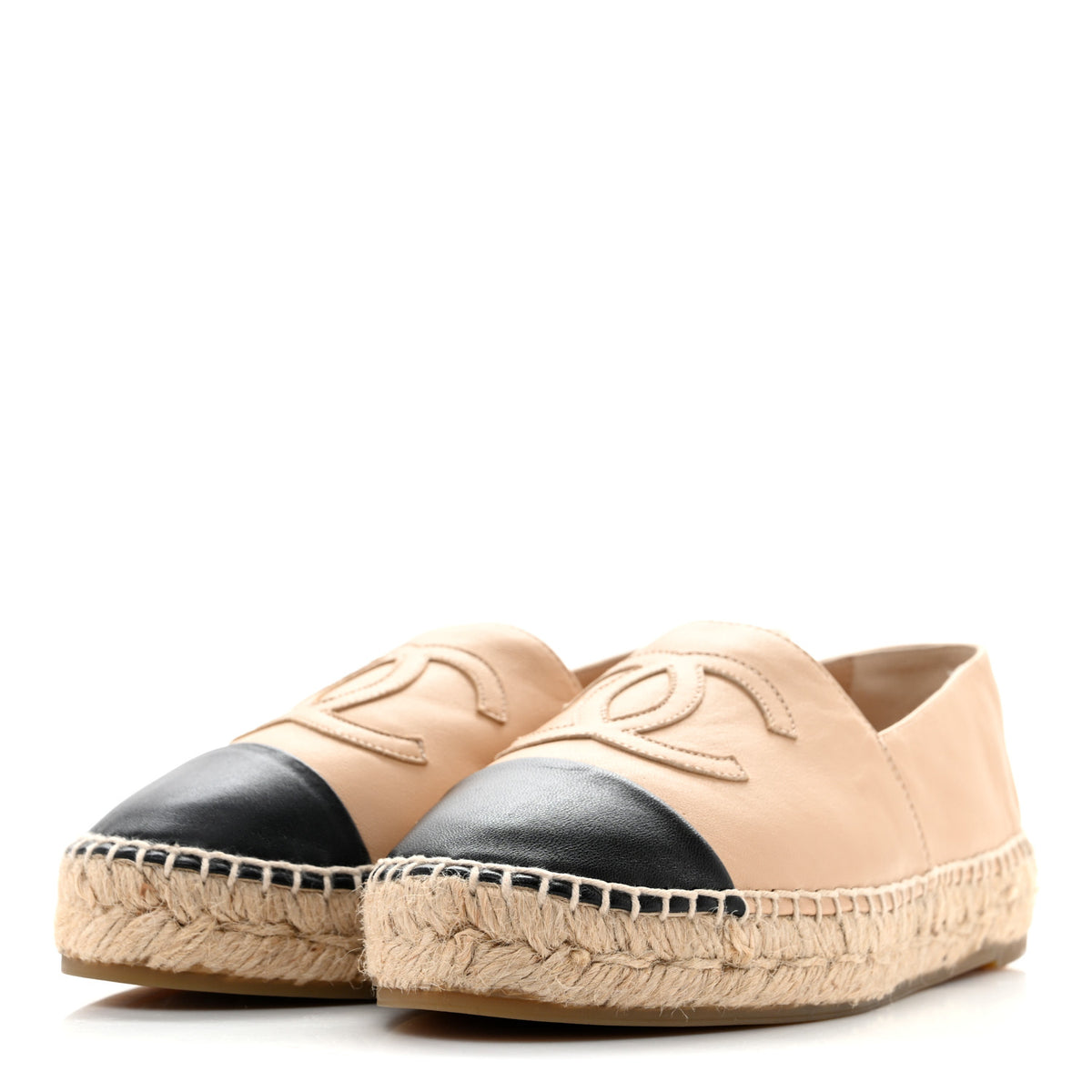 Chanel Lambskin CC Espadrilles 35 Beige Black 4 of 10