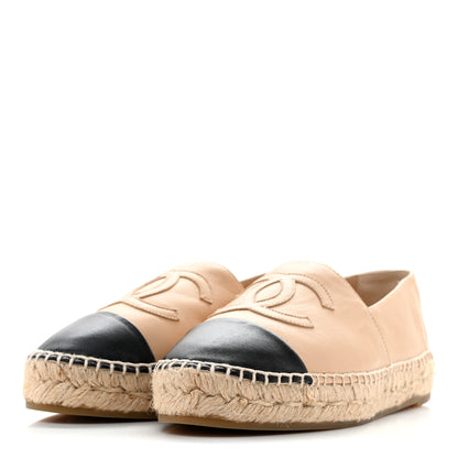 Chanel Lambskin CC Espadrilles 35 Beige Black 4 of 10