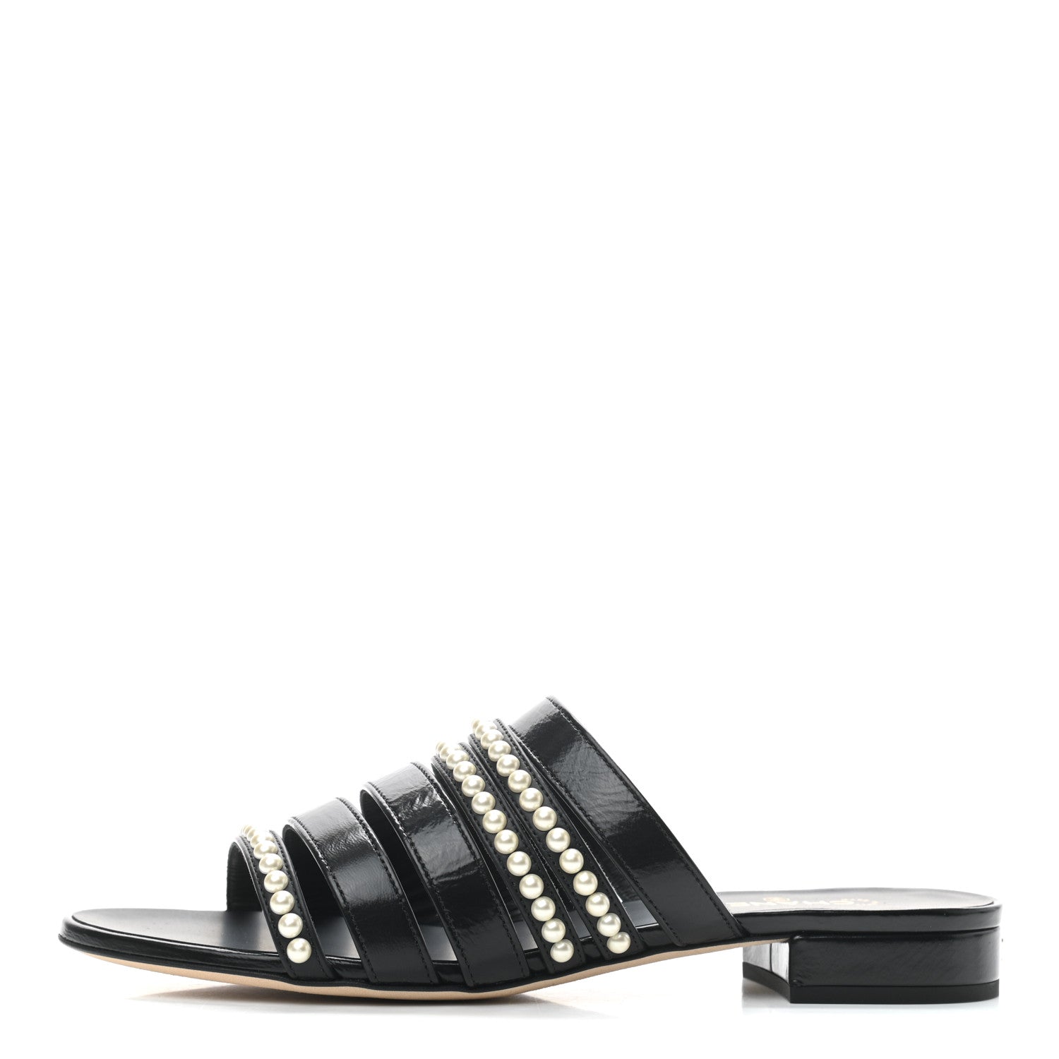 Chanel Lambskin Laminated Lambskin Pearl Mules 37.5 Black 1 of 8