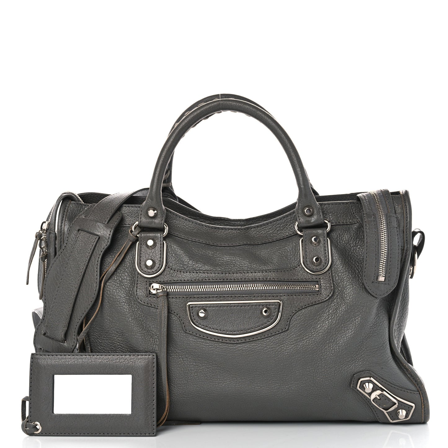 Chevre Silver Metallic Edge Hardware City Gris Acier