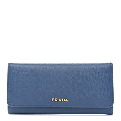 Prada Saffiano Bi-Color Metal Continental Flap Wallet Cobalto Black 1 of 12