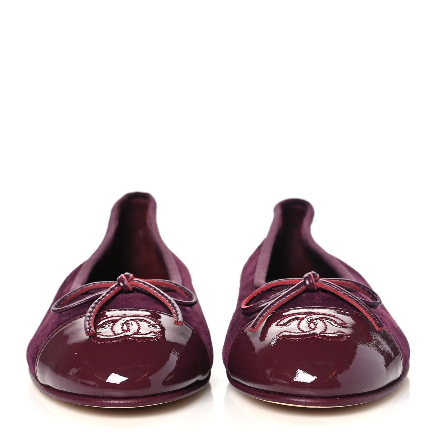 Suede Patent Calfskin Cap Toe CC Ballerina Flats 37 Burgundy