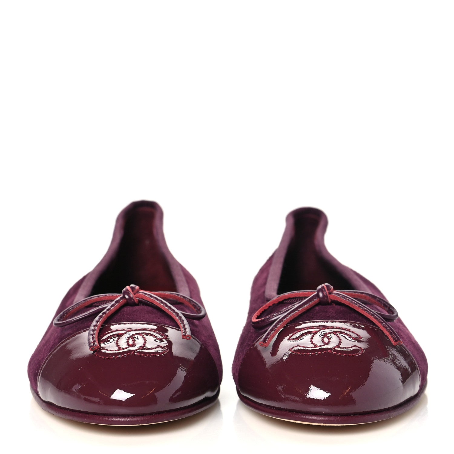 Chanel Suede Patent Calfskin Cap Toe CC Ballerina Flats 37 Burgundy 3 of 10
