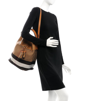 Burberry Grainy Calfskin Canvas Mega Check Medium Ashby Tassel Hobo Saddle Brown 2 of 11
