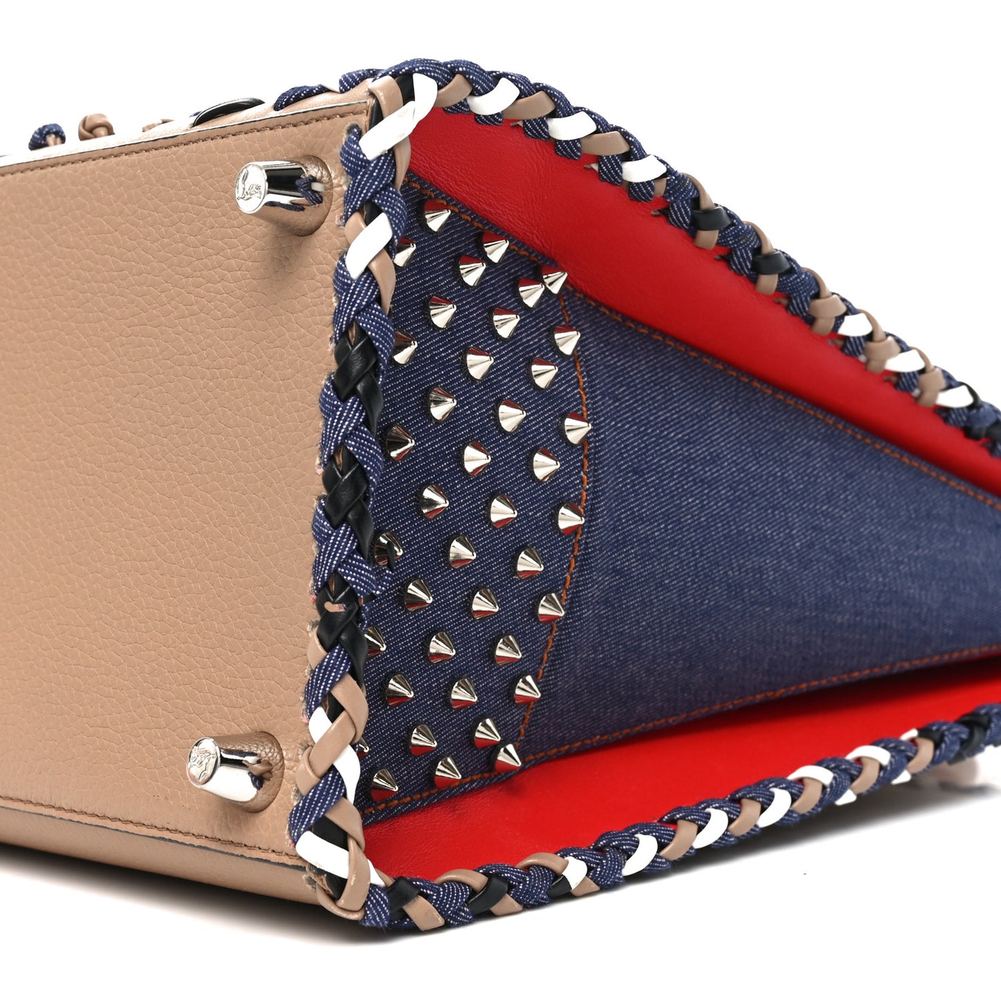 Calfskin Mexinodo Beaded Studded Triple Gusset Large Paloma Beige Blue