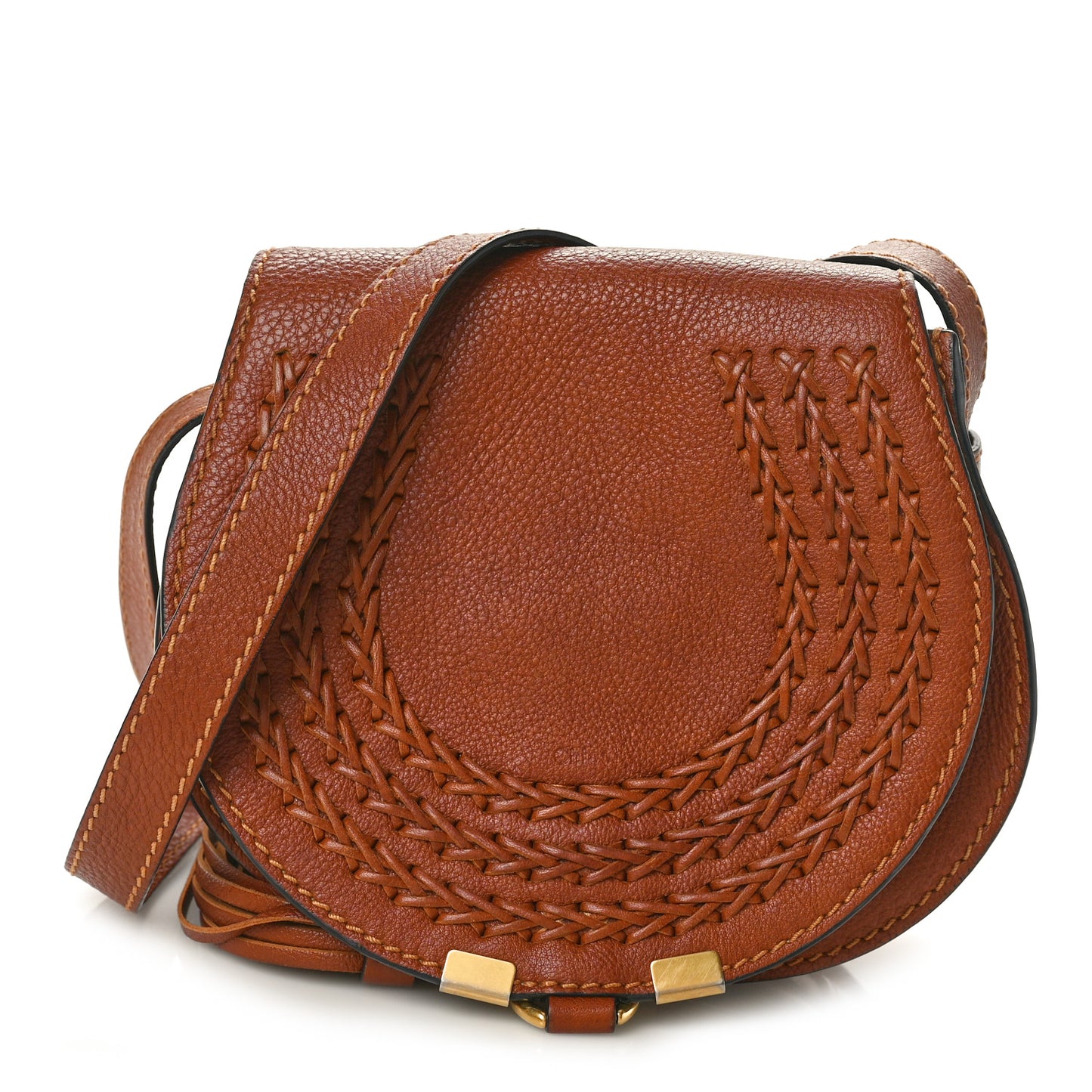 Calfskin Braided Mini Marcie Round Crossbody Bag Tan