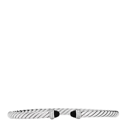 David Yurman Sterling Silver Diamond Black Onyx 4mm Cable Flex Bracelet 1 of 3
