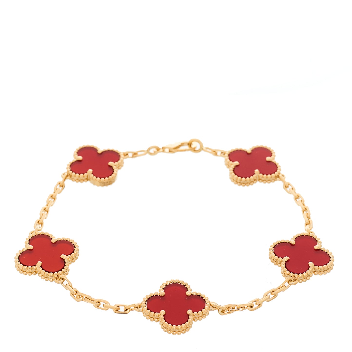 18K Yellow Gold Carnelian 5 Motifs Vintage Alhambra Bracelet