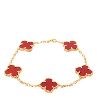 Van Cleef & Arpels 18K Yellow Gold Carnelian 5 Motifs Vintage Alhambra Bracelet 1 of 5