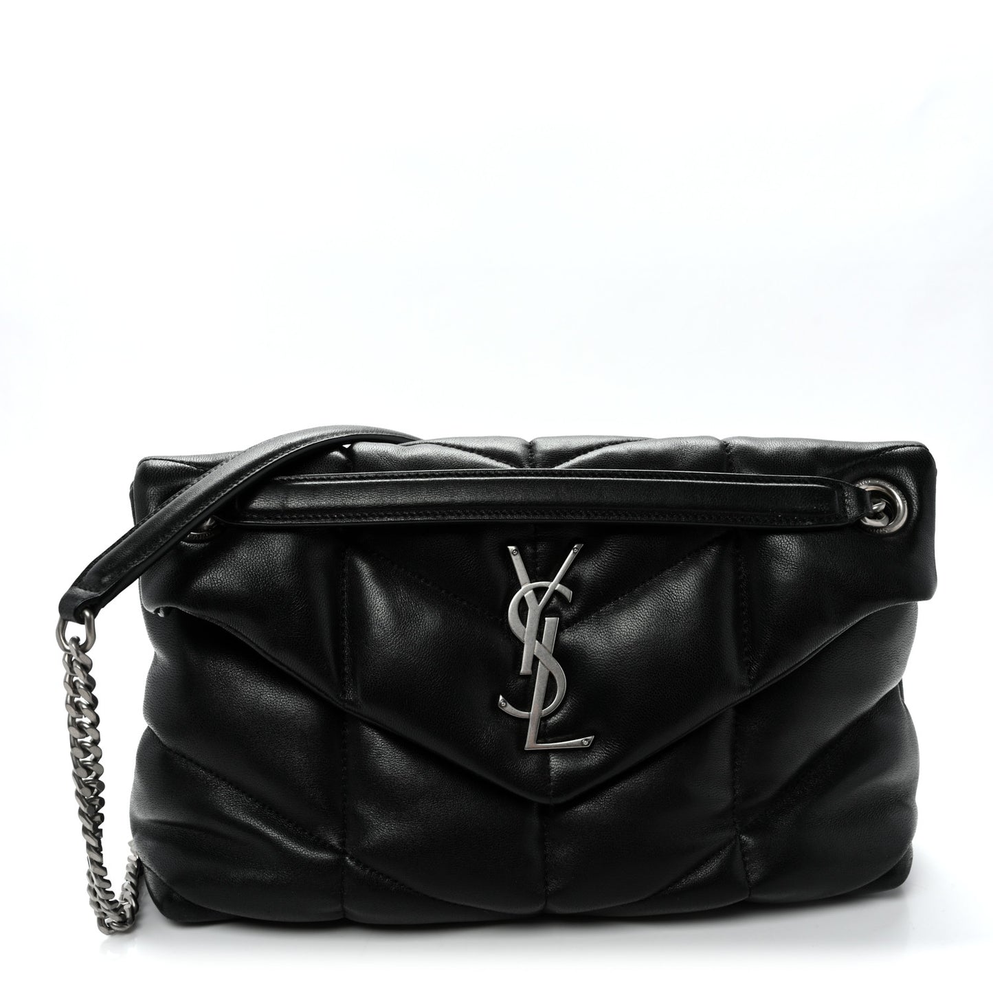 Lambskin Quilted Small Loulou Puffer Monogram Chain Satchel Black