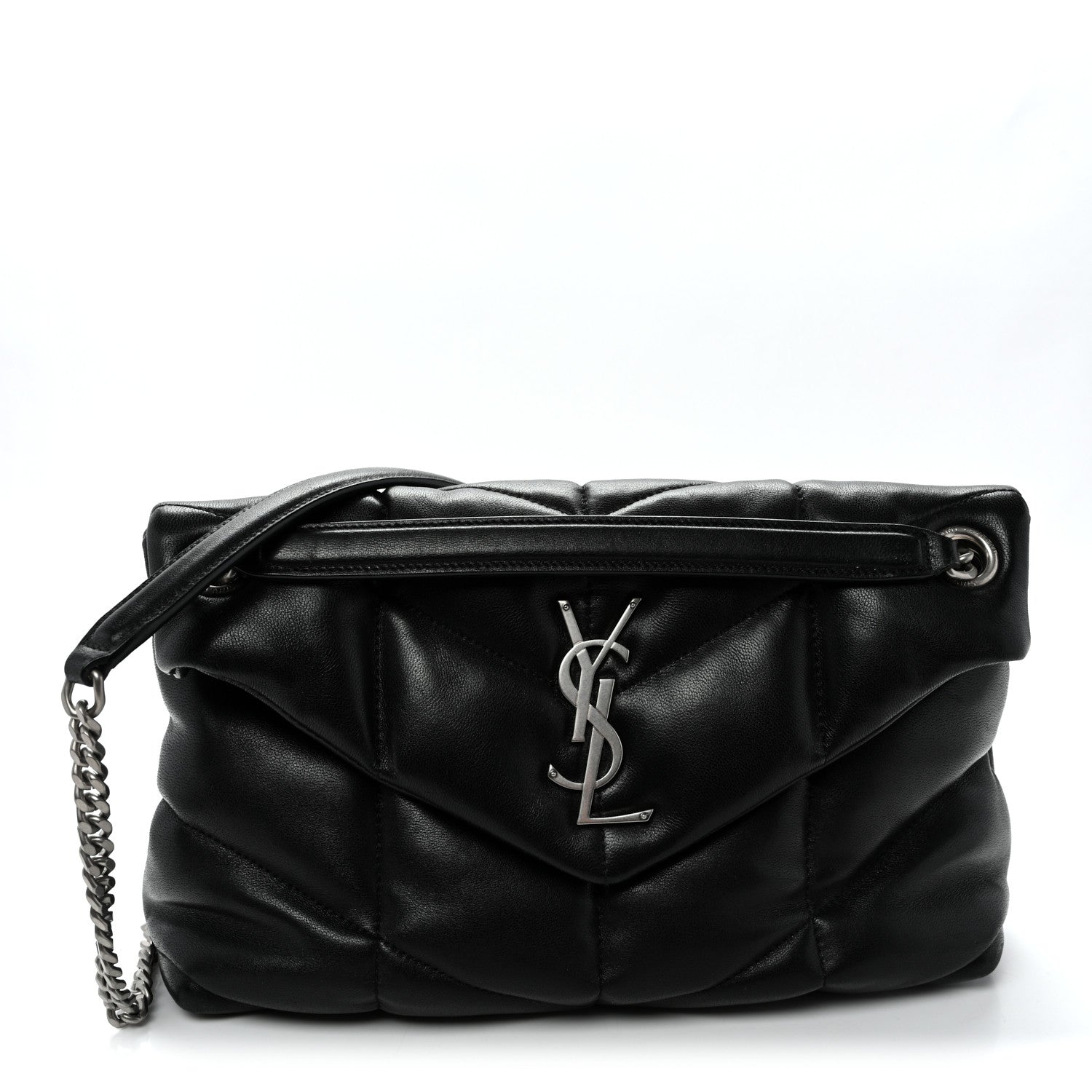 Saint Laurent Lambskin Quilted Small Loulou Puffer Monogram Chain Satchel Black 1 of 9