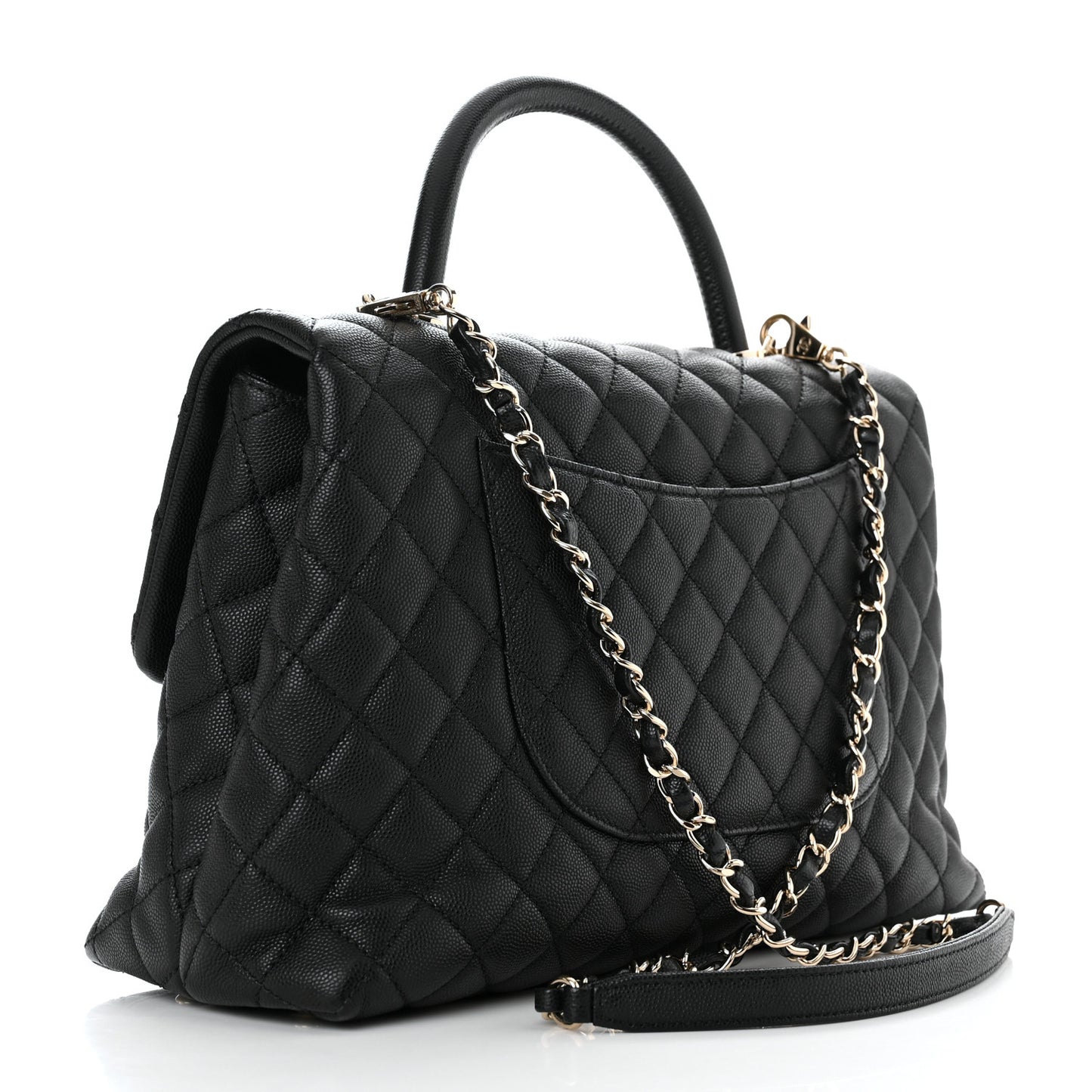 Caviar Quilted Medium Coco Handle Flap Black