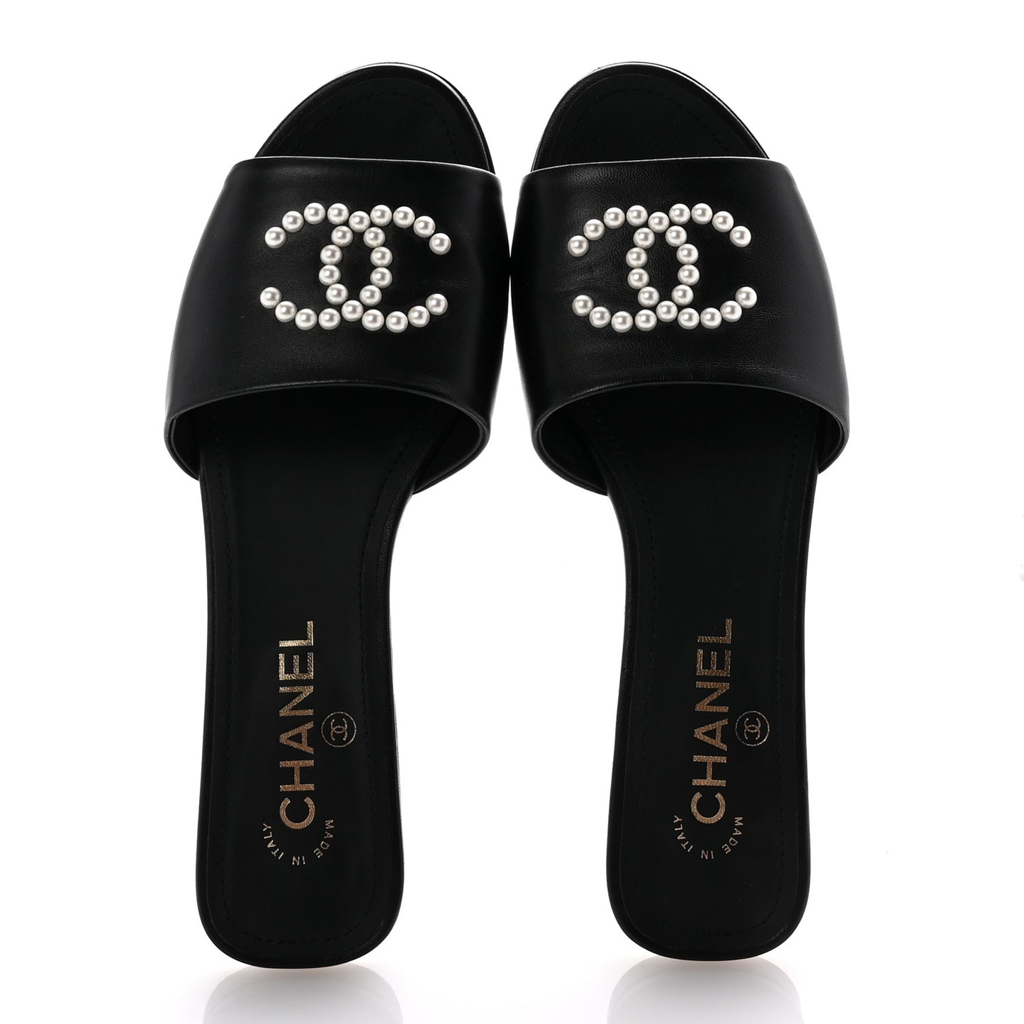 Lambskin Pearl CC Sandals 38.5 Black
