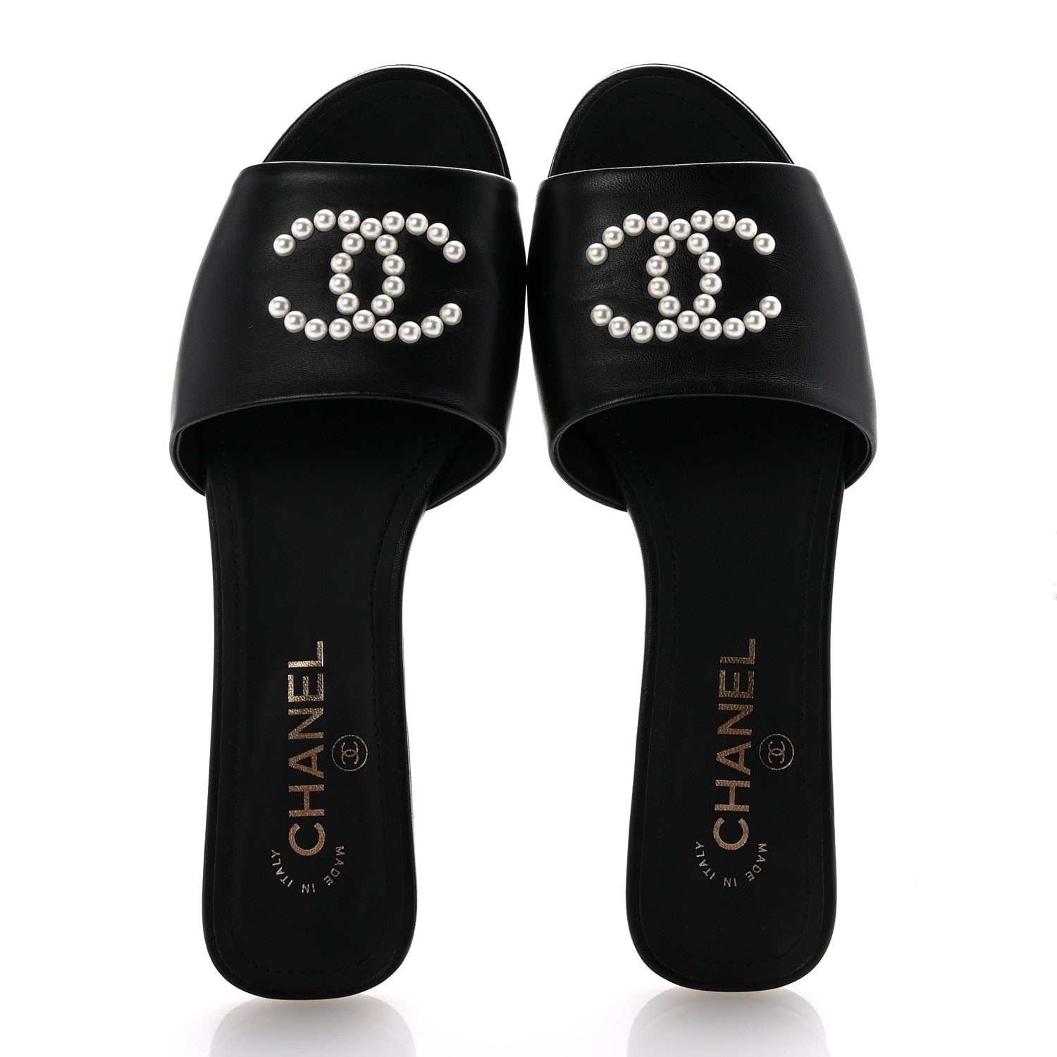 Chanel Lambskin Pearl CC Sandals 38.5 Black 2 of 9
