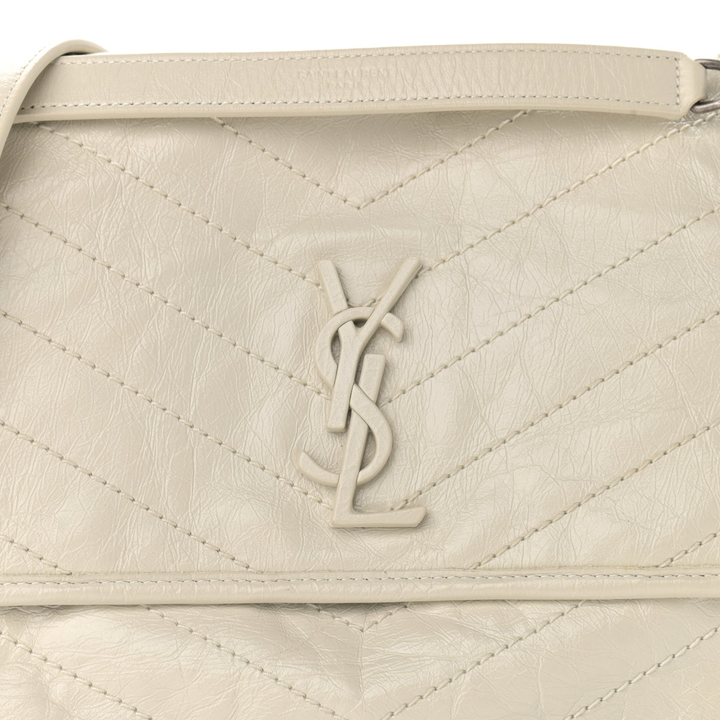 Crinkled Calfskin Matelasse Monogram Medium Niki Chain Satchel Ivory