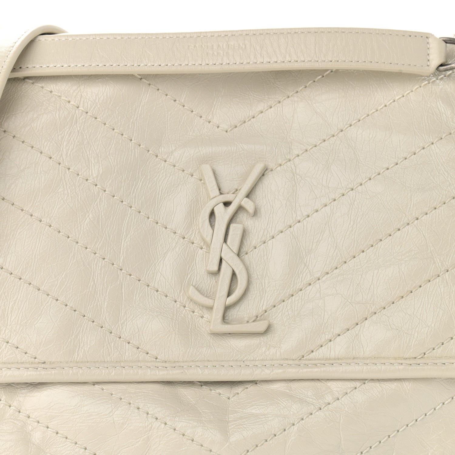 Saint Laurent Crinkled Calfskin Matelasse Monogram Medium Niki Chain Satchel Ivory 8 of 11