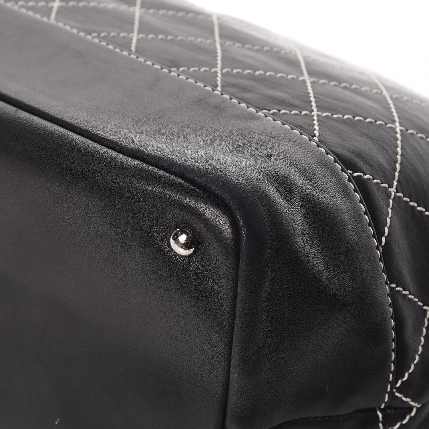 Chanel Lambskin Contrast Stitch Large Drawstring Tote Black 12 of 13