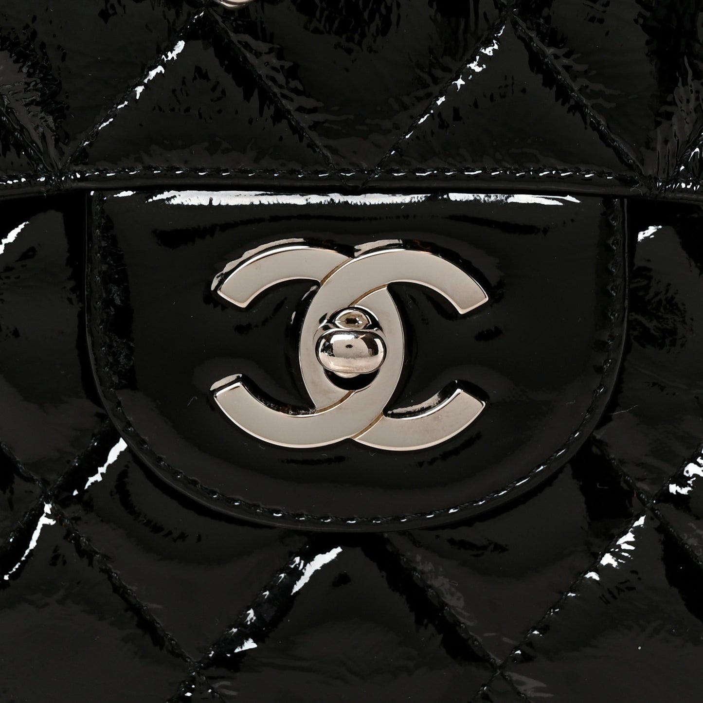 Distressed Patent Quilted Jumbo Single Flap Black