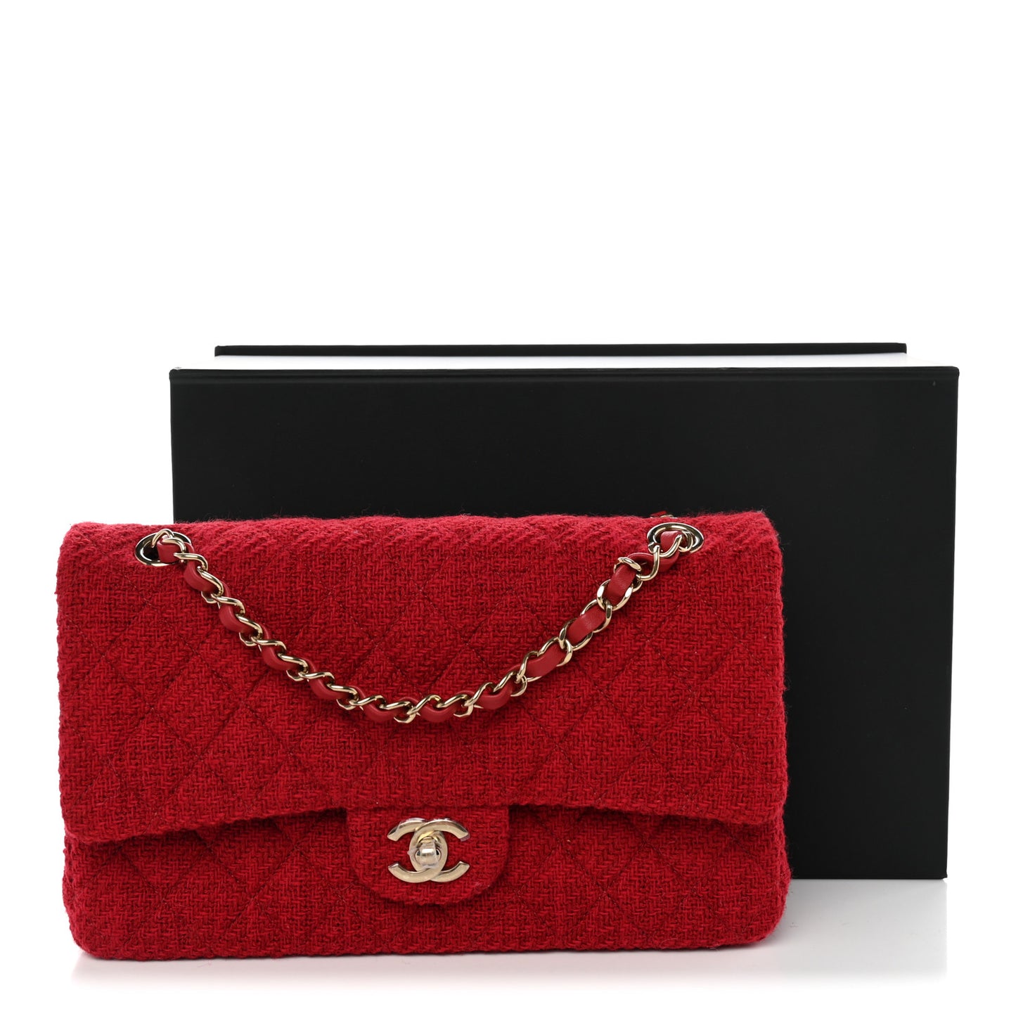 Tweed Quilted Medium Double Flap Red