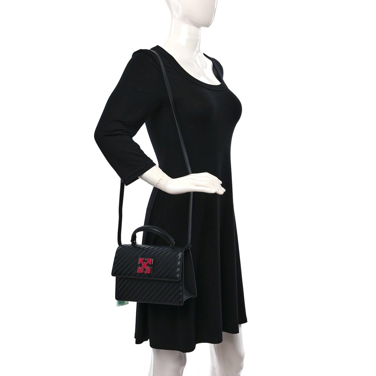 Off-White Calfskin Diagonal Quilted Jitney 1.4 Shoulder Bag Black 2 of 9