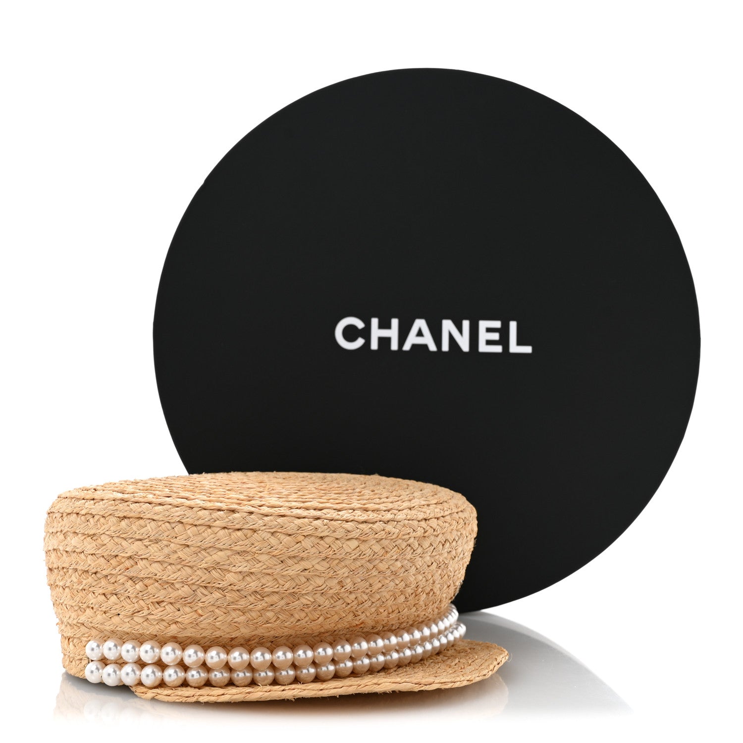 Chanel Straw Pearl Logo Newsboy Cap M Beige Pearly White 10 of 10