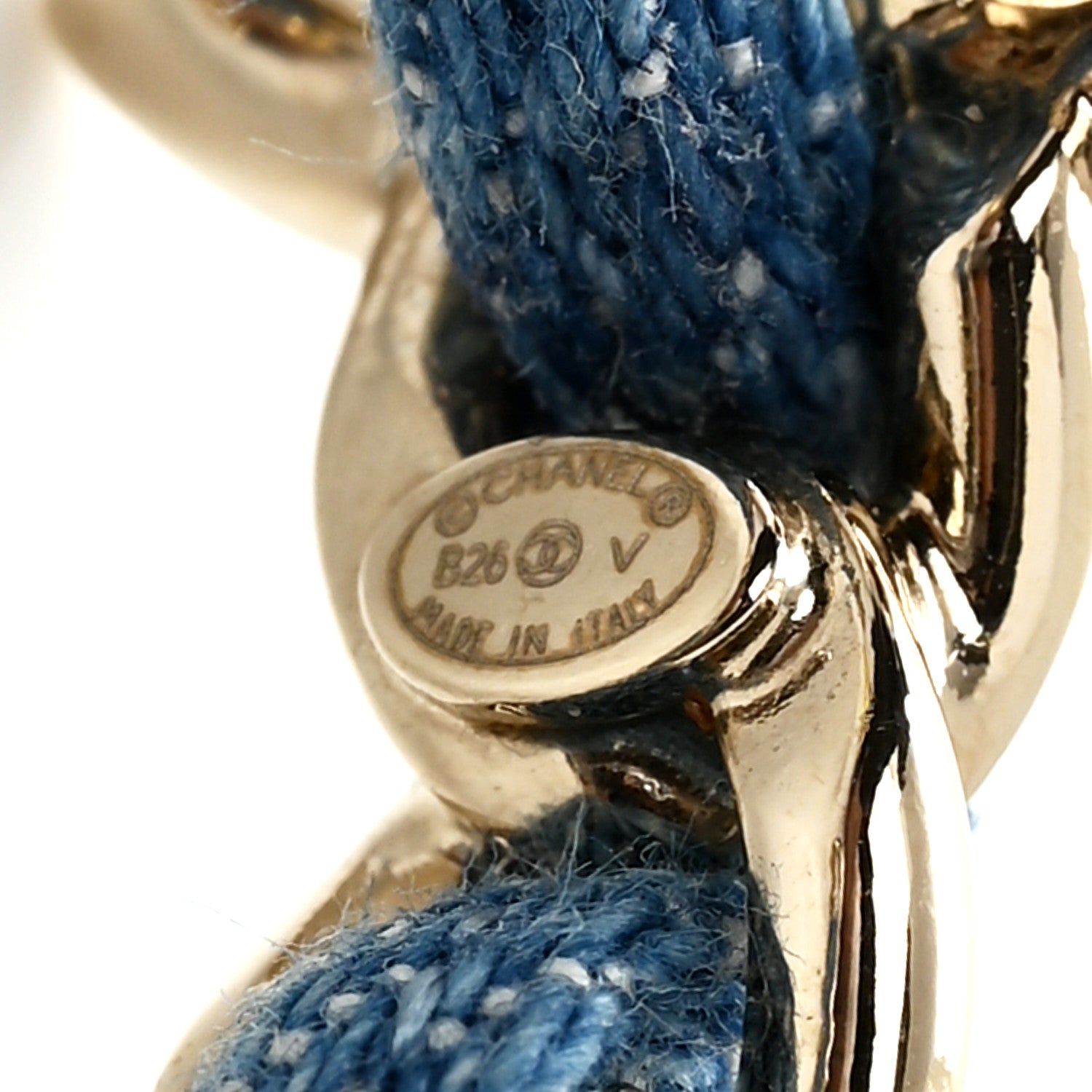 Chanel Metal Denim CC Chain Hoop Earrings Gold Blue 4 of 5