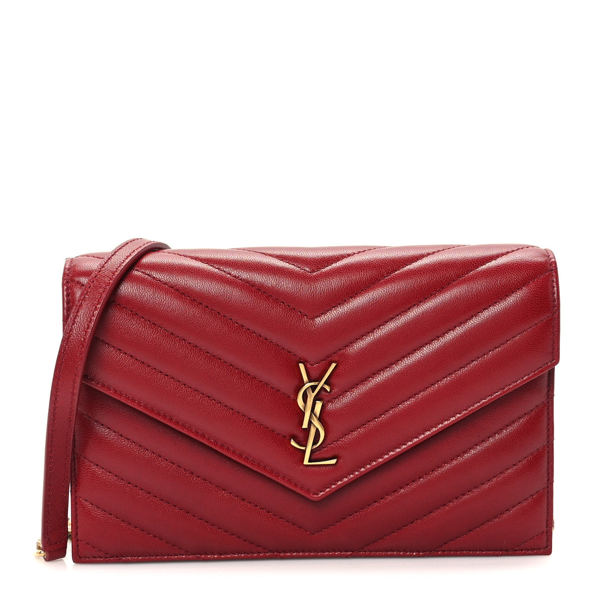Saint Laurent Calfskin Matelasse Chevron Monogram Envelope Chain Wallet Rouge Merlot 1 of 9