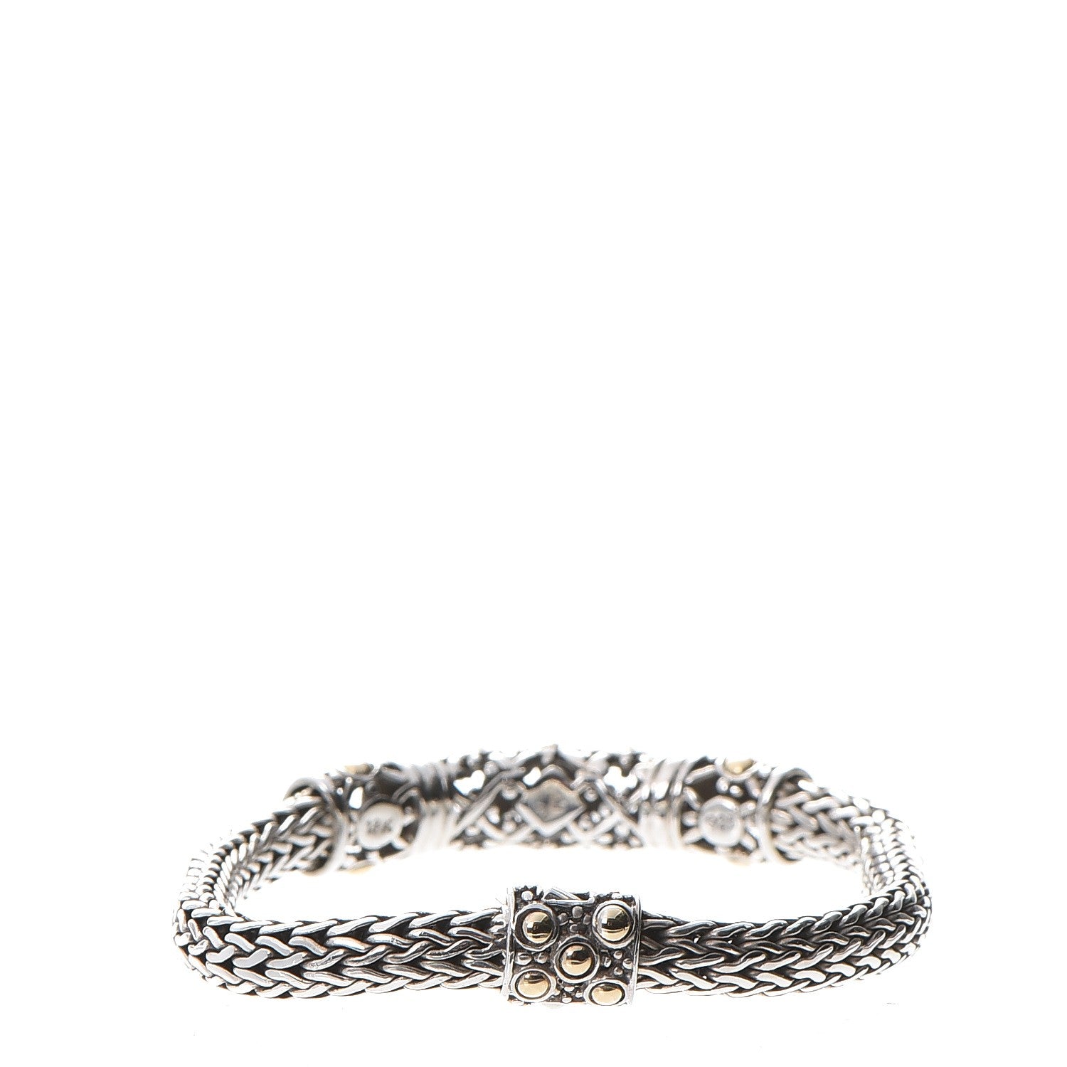 John Hardy Sterling Silver 18K Yellow Gold Jaisalmer Wheat Chain Dot Bracelet M 3 of 8