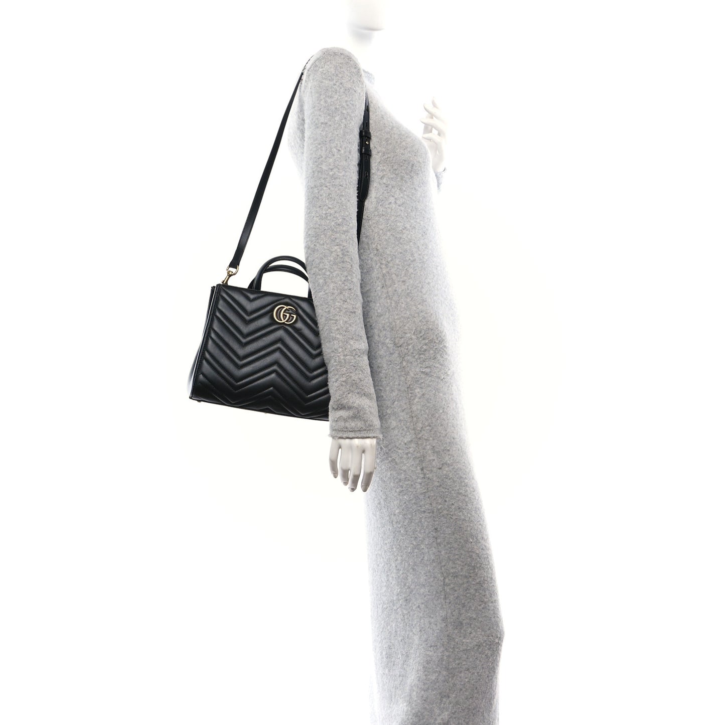 Calfskin Matelasse Small GG Marmont Tote Black