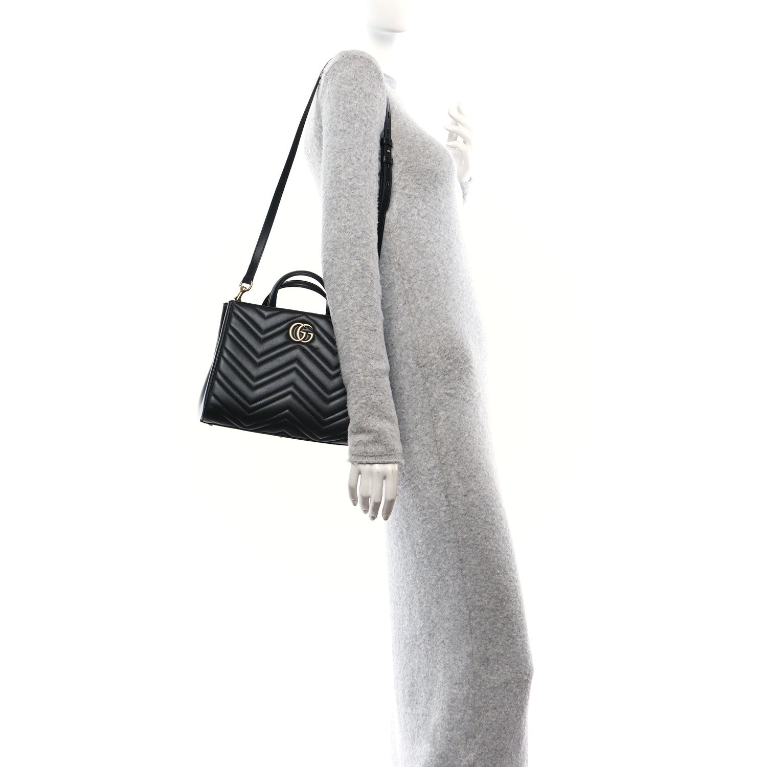 Gucci Calfskin Matelasse Small GG Marmont Tote Black 2 of 11