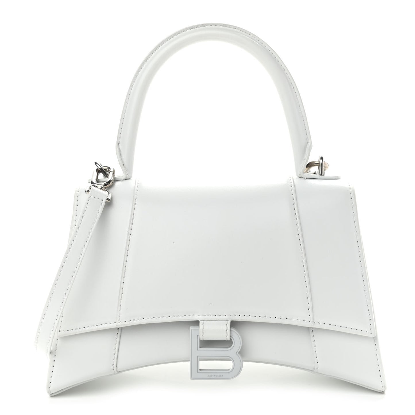 Shiny Box Calfskin Tonal B Small Hourglass Top Handle Bag White