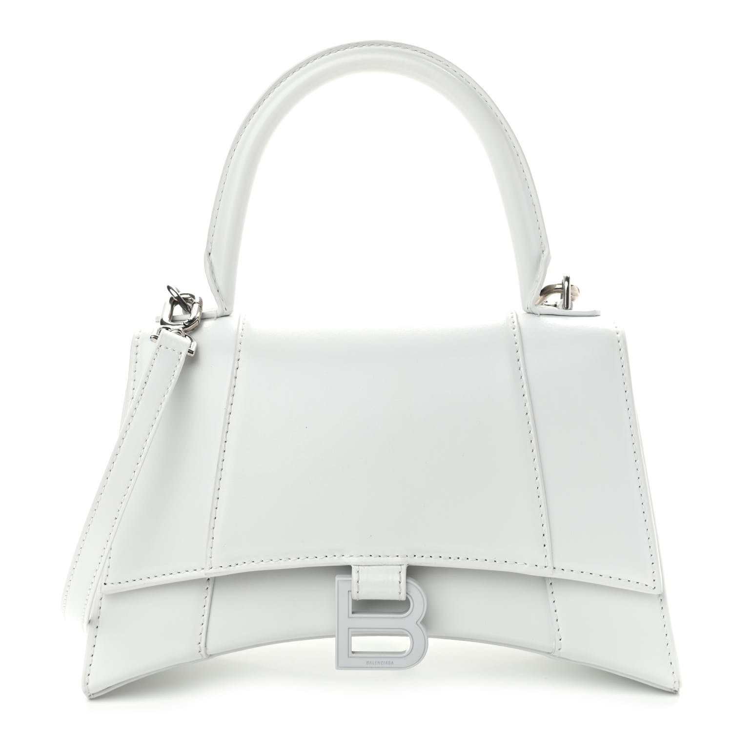 Balenciaga Shiny Box Calfskin Tonal B Small Hourglass Top Handle Bag White 1 of 10