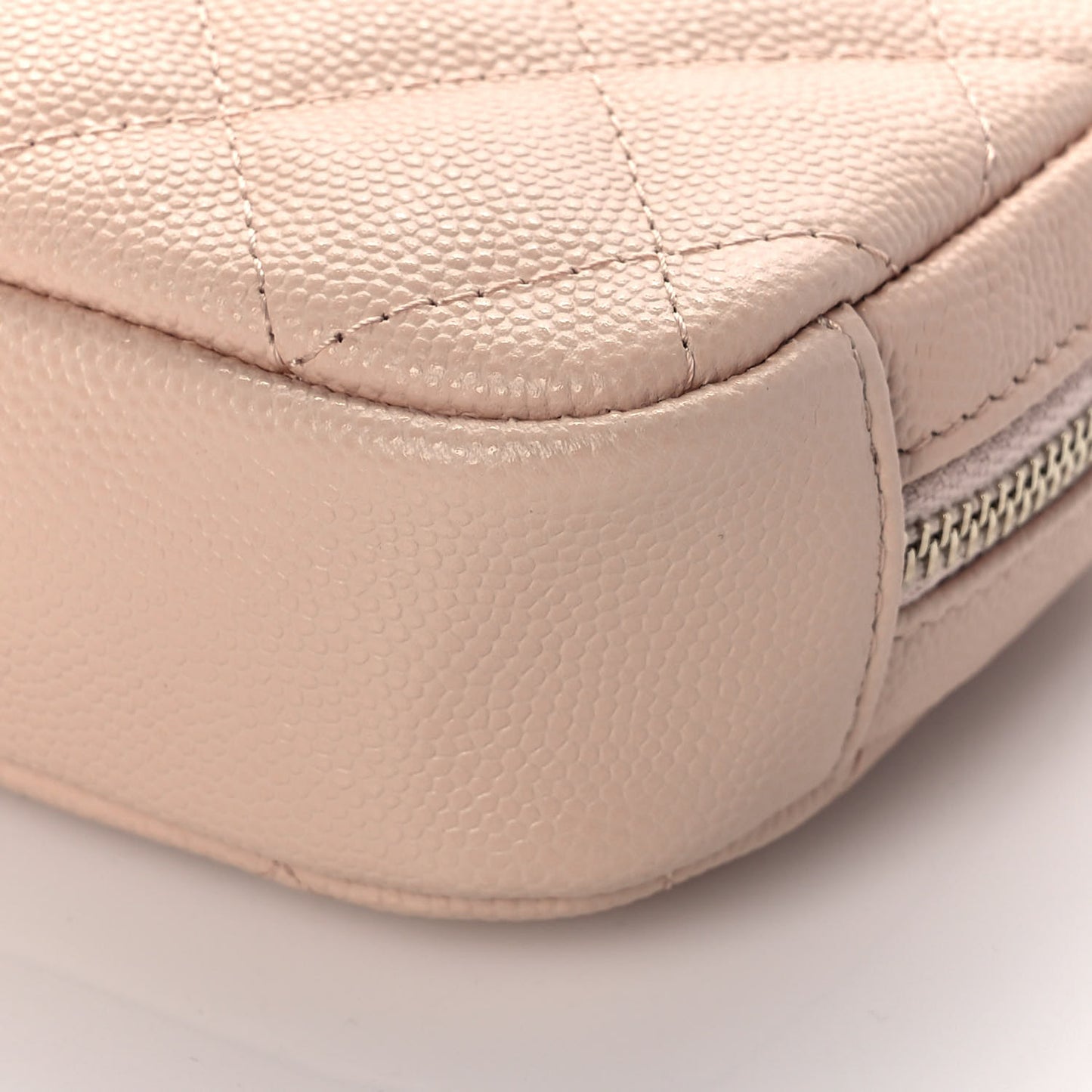 Caviar Quilted Small Curvy Pouch Cosmetic Case Light Beige